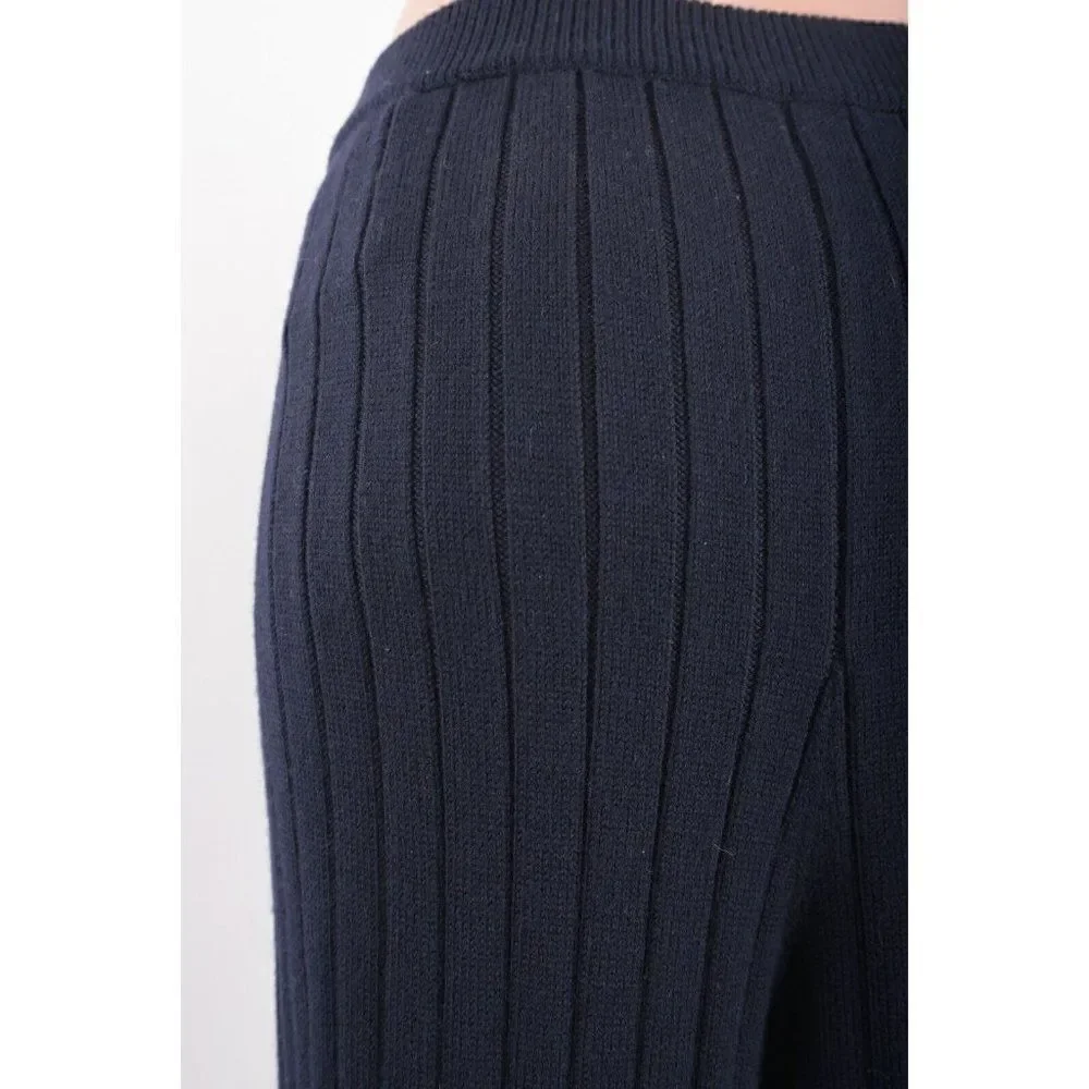St. John Womens Knit Wide Leg Ribbed Pants L Navy Blue 100% Wool K814023 NWT - Picture 6 of 10